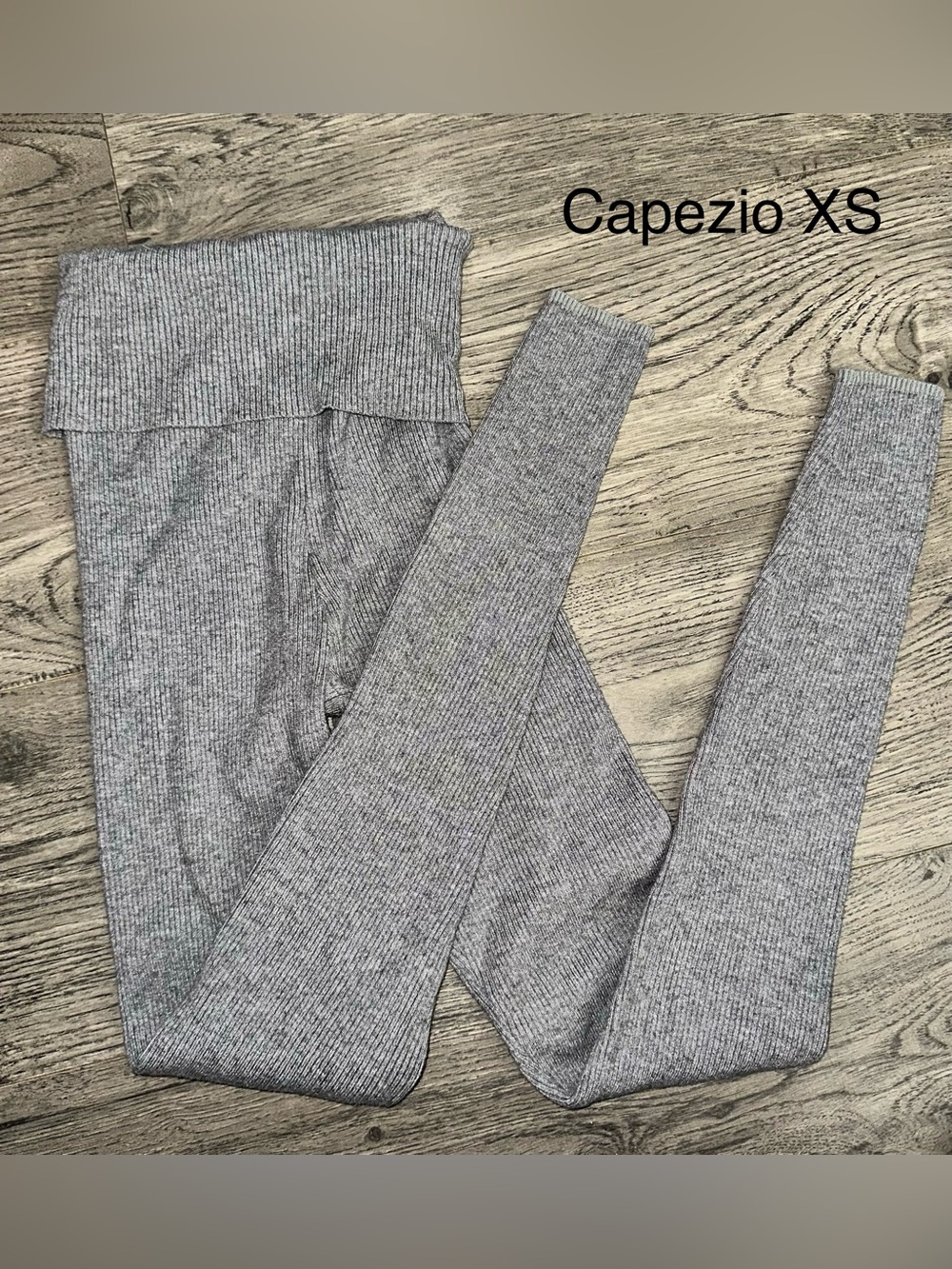 Capezio XS Light Gray Ribbed Fold-Over Waist Leggings